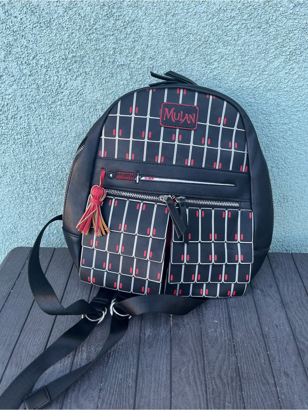 Disney Mulan Black and Red Patterned Backpack